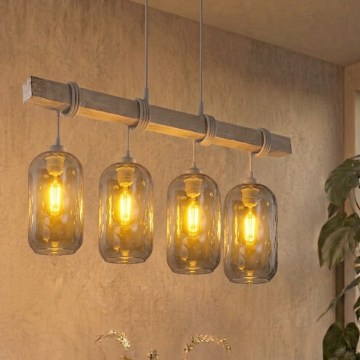 BRILAGI - Полилей на кабел WOOD GLASS 4xE27/60W/230V бор/сива/димчато сива