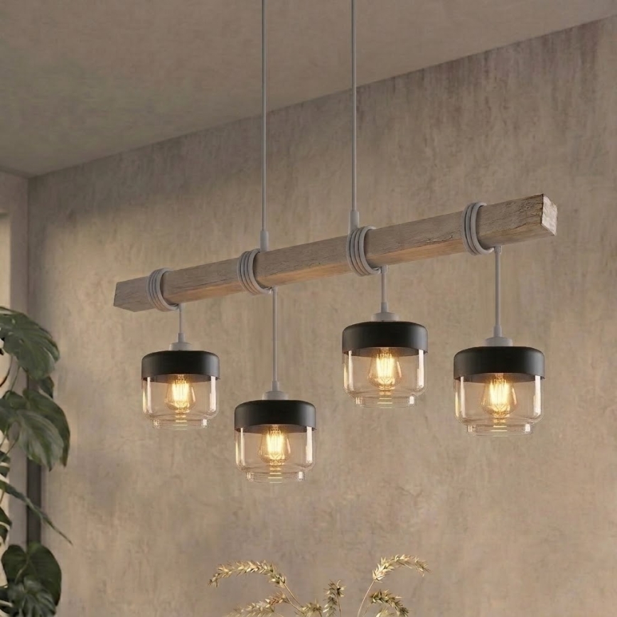 BRILAGI - Полилей на кабел WOOD GLASS 4xE27/60W/230V бор/сив/димно кафяв