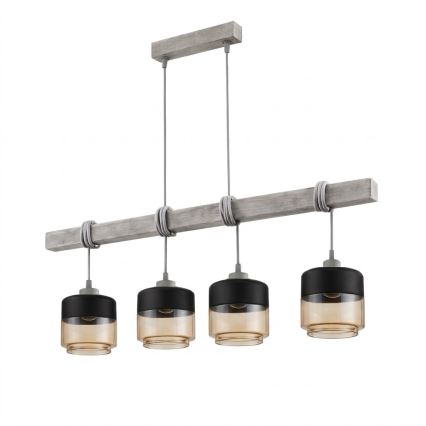 BRILAGI - Полилей на кабел WOOD GLASS 4xE27/60W/230V бор/сив/димно кафяв