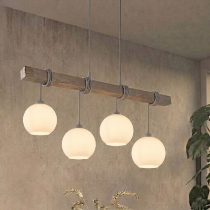BRILAGI - Полилей на кабел WOOD GLASS 4xE27/60W/230V сосна/сива/бяла