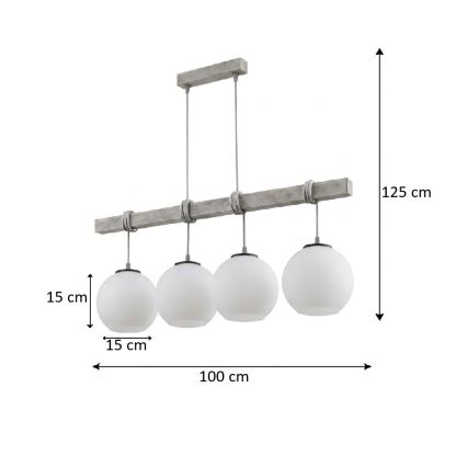 BRILAGI - Полилей на кабел WOOD GLASS 4xE27/60W/230V сосна/сива/бяла