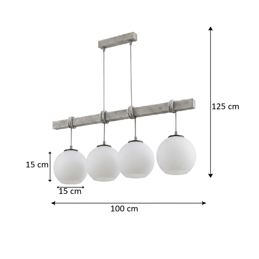 BRILAGI - Полилей на кабел WOOD GLASS 4xE27/60W/230V сосна/сива/бяла