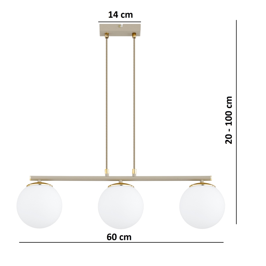 Brilagi - полилей на кабелно окачване MILO ECRU 3xE27/60W/230V бежово/златно