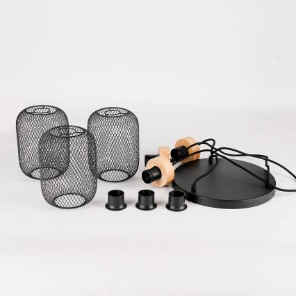 Brilagi - Полилей с кабел BASKLITE 3xE27/15W/230V дърво/черен