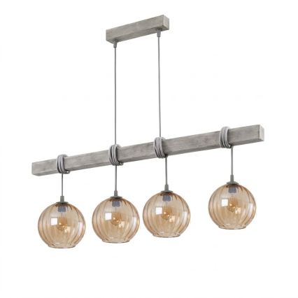 BRILAGI - Полилей на кабел WOOD GLASS 4xE27/60W/230V бор/сив/опушено кафяво
