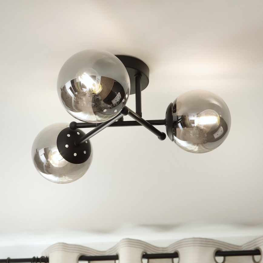 Brilagi - Полилей тип плафон MALIVA 3xE14/15W/230V черен/димчат