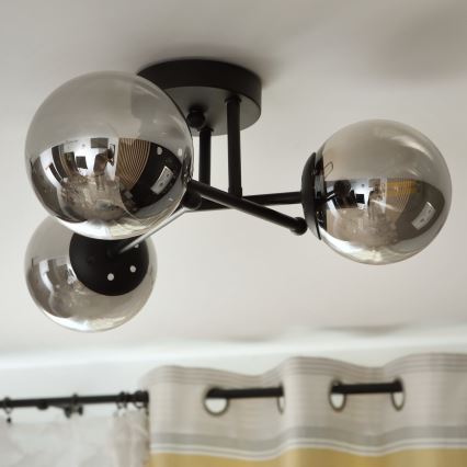 Brilagi - Полилей тип плафон MALIVA 3xE14/15W/230V черен/димчат