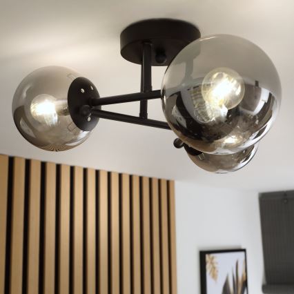 Brilagi - Полилей тип плафон MALIVA 3xE14/15W/230V черен/димчат