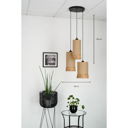 Brilagi - Полилей на кабел WINNETOU TUBES 3xE27/15W/230V кафяв/черен