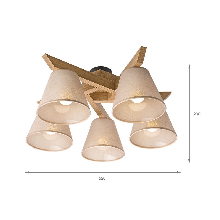Brilagi - Полилей за повърхностен монтаж ANTHONY 5xE14/40W/230V дъб/бежов