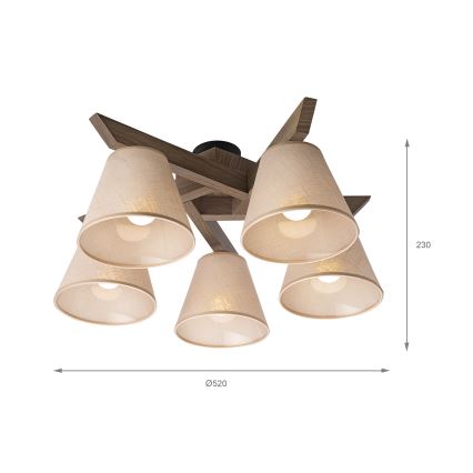 Brilagi - Полилей за повърхностен монтаж ANTHONY 5xE14/40W/230V дъб/бежов