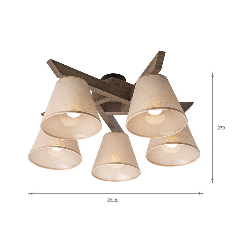 Brilagi - Полилей за повърхностен монтаж ANTHONY 5xE14/40W/230V дъб/бежов