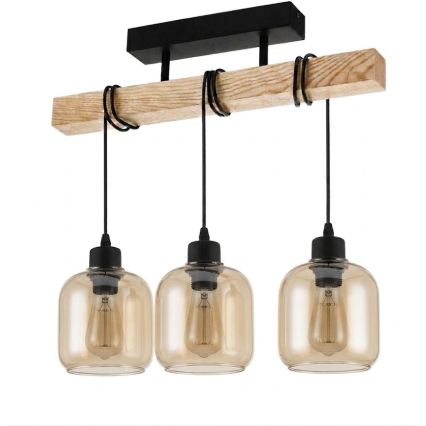 Brilagi - Плафон WOOD GLASS 3xE27/60W/230V бор/черен/опушено кафяво