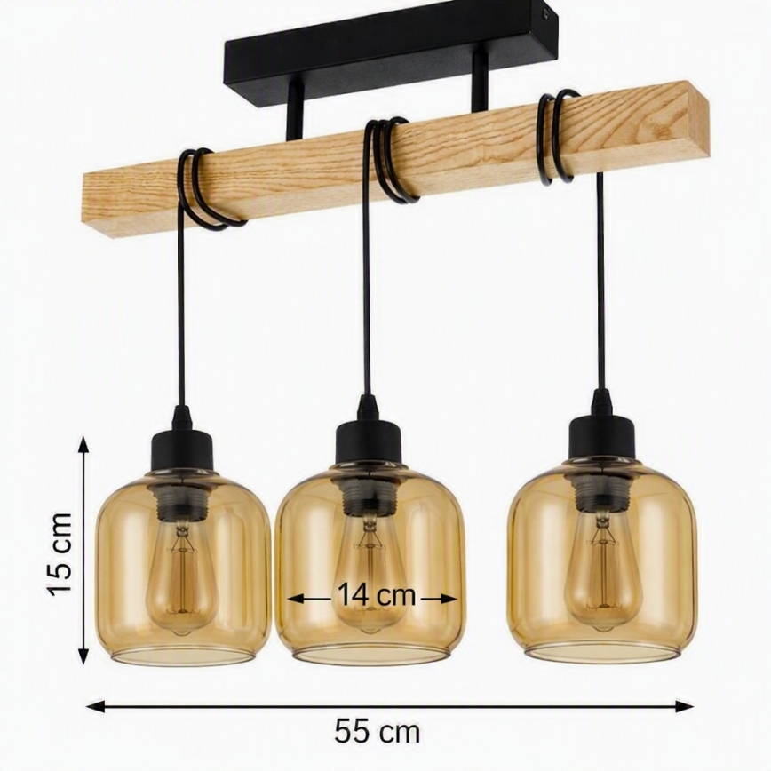 Brilagi - Плафон WOOD GLASS 3xE27/60W/230V бор/черен/опушено кафяво