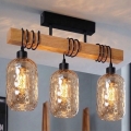Brilagi - Потолъчен полилей WOOD GLASS 3xE27/60W/230V бор/черно/опушено кафяво