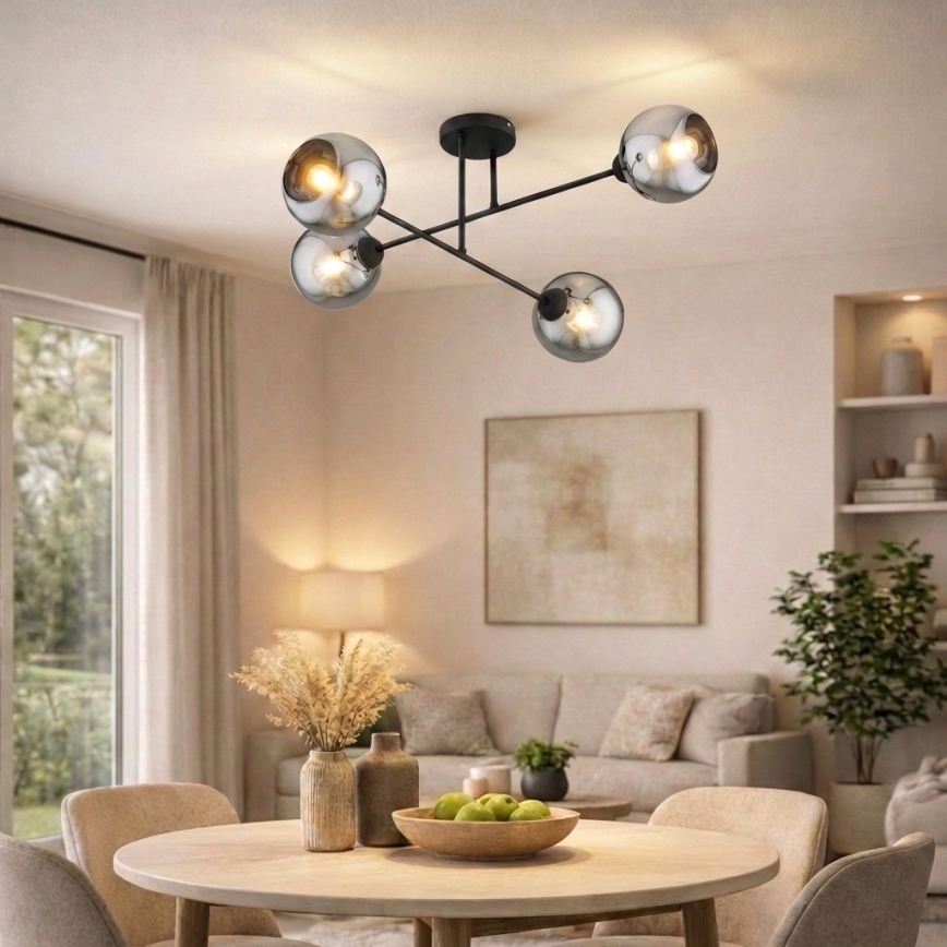Brilagi - Повърхностно монтиран полилей DIOR 4xE27/60W/230V черен/димно сив