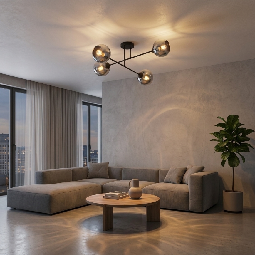 Brilagi - Повърхностно монтиран полилей DIOR 4xE27/60W/230V черен/димно сив