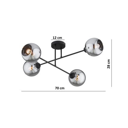 Brilagi - Повърхностно монтиран полилей DIOR 4xE27/60W/230V черен/димно сив