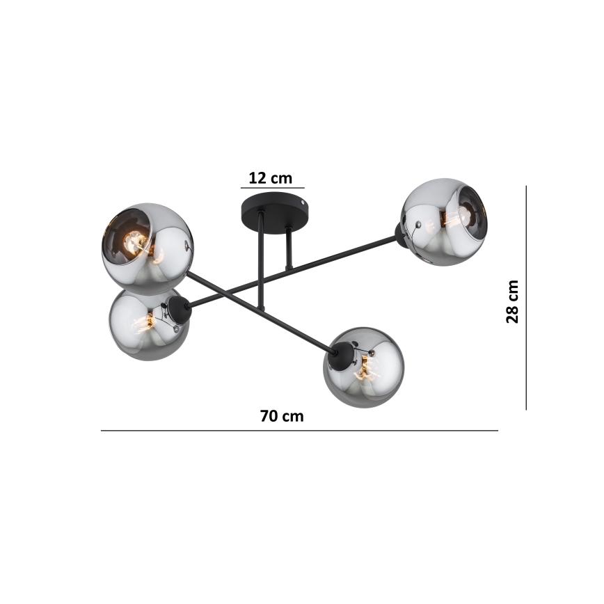 Brilagi - Повърхностно монтиран полилей DIOR 4xE27/60W/230V черен/димно сив