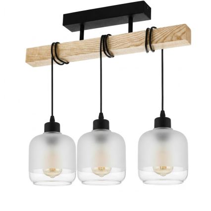 Brilagi - Повърхностно монтиран полилей WOOD GLASS 3xE27/60W/230V бор/черен/бял