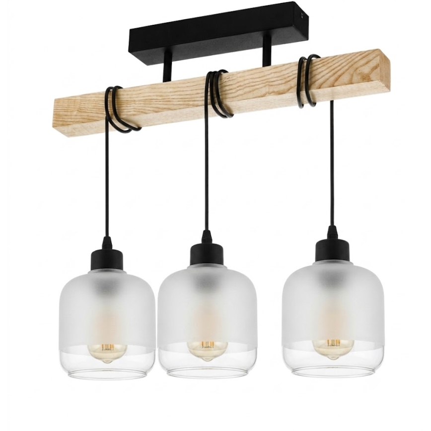 Brilagi - Повърхностно монтиран полилей WOOD GLASS 3xE27/60W/230V бор/черен/бял