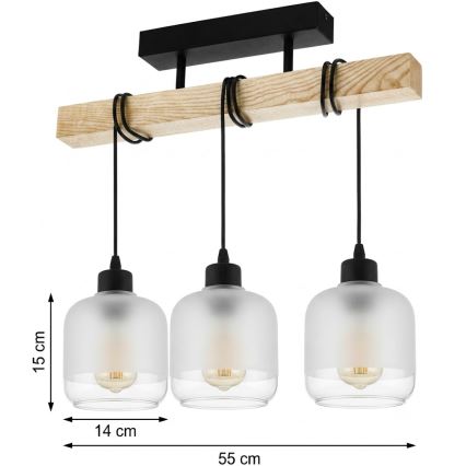 Brilagi - Повърхностно монтиран полилей WOOD GLASS 3xE27/60W/230V бор/черен/бял