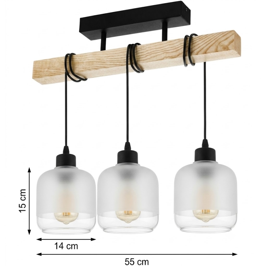 Brilagi - Повърхностно монтиран полилей WOOD GLASS 3xE27/60W/230V бор/черен/бял