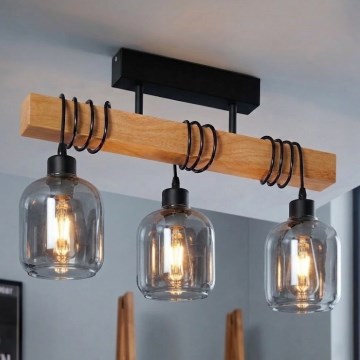 Brilagi - Повърхностно монтиран полилей WOOD GLASS 3xE27/60W/230V бор/черен/димчато сив