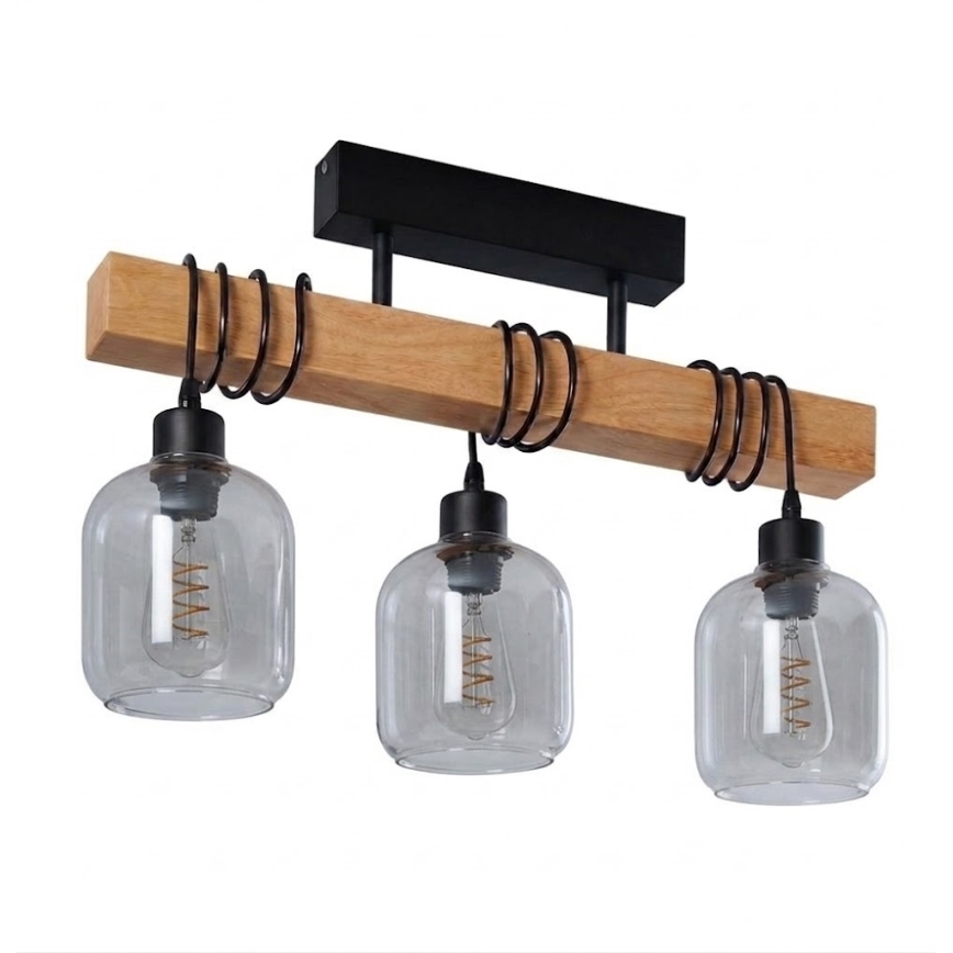 Brilagi - Повърхностно монтиран полилей WOOD GLASS 3xE27/60W/230V бор/черен/димчато сив