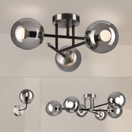 Brilagi - Прикрепен полилей MALIVA 3xE14/15W/230V матов хром/димчато