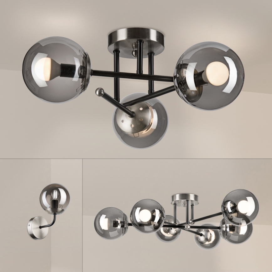 Brilagi - Прикрепен полилей MALIVA 3xE14/15W/230V матов хром/димчато