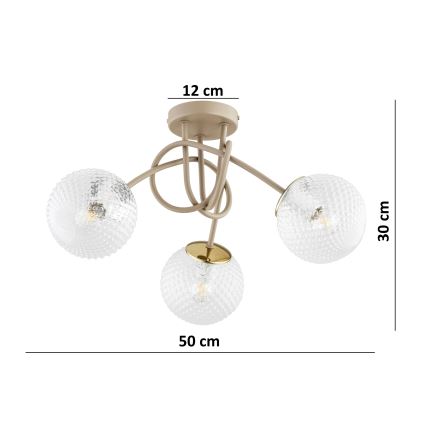 Brilagi - Прикрепен полилей STELLA 3xE27/60W/230V бежов/златен