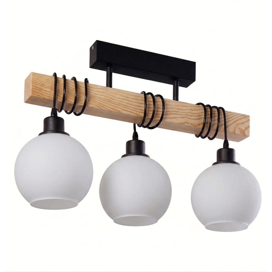 Brilagi - Прикрепен полилей WOOD GLASS 3xE27/60W/230V бор/черен/бял