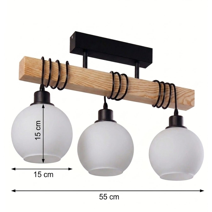 Brilagi - Прикрепен полилей WOOD GLASS 3xE27/60W/230V бор/черен/бял