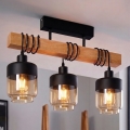Brilagi - Прикрепен полилей WOOD GLASS 3xE27/60W/230V бор/черно/опушено кафяво