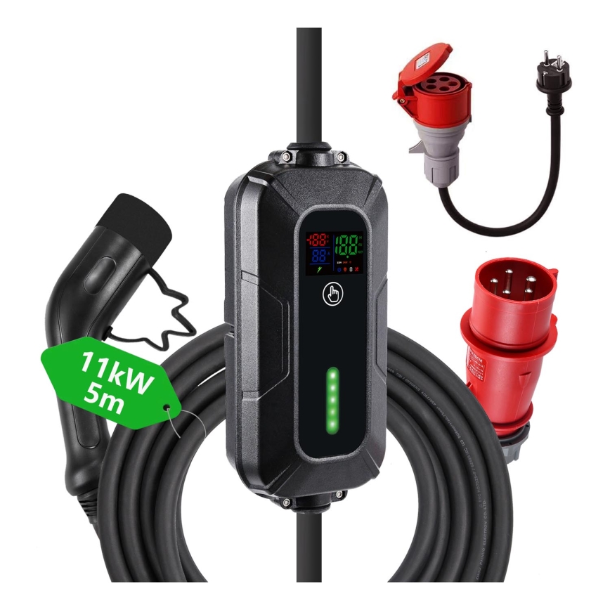 Brilagi - Пътническа станция за зареждане на електрически автомобили FAST AC Тип 2 16A/380V 11kW + щепсел 230V, 3,7kW 5m + калъф