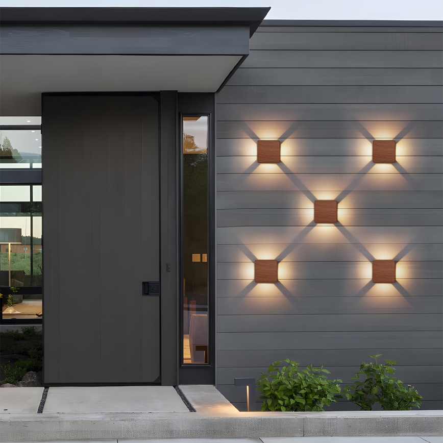 Brilagi - QUADRAY LED външно стенно осветително тяло 6W/230V, дървесен декор, IP54