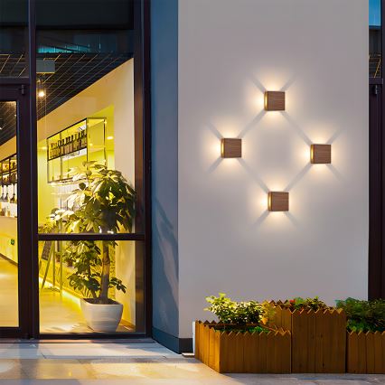 Brilagi - QUADRAY LED външно стенно осветително тяло 6W/230V, дървесен декор, IP54