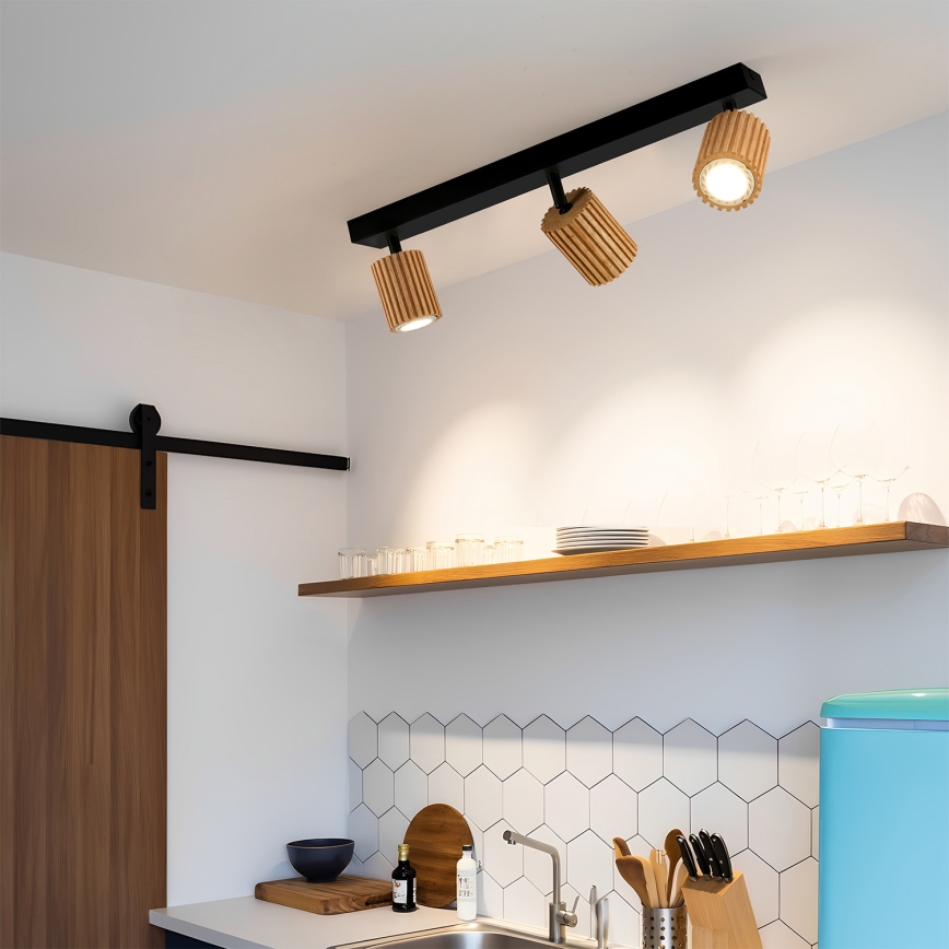 Brilagi - Спот осветително тяло MODERN WOOD 3xGU10/8W/230V каучуково дърво/черно