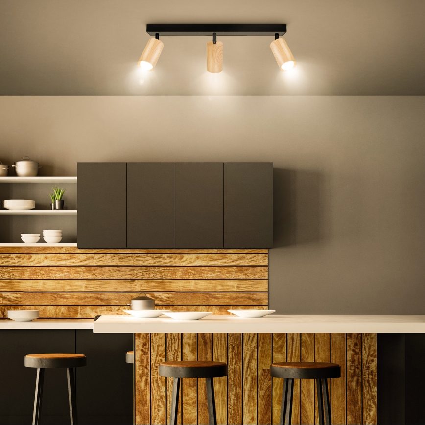 Brilagi - Спот SELE 3xGU10/30W/230V черен/дъбов декор