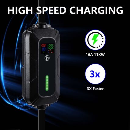 Brilagi - Пътническа станция за зареждане на електрически автомобили FAST AC Тип 2 16A/380V 11kW + щепсел 230V, 3,7kW 5m + калъф