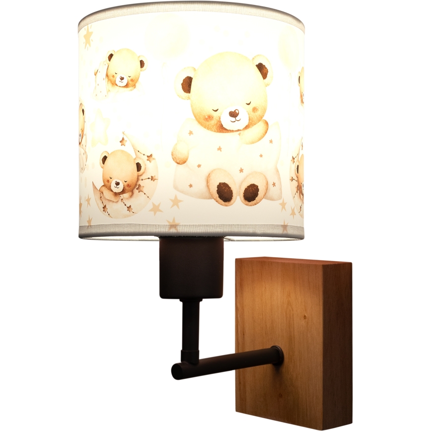 Brilagi - Детска стенна лампа BOBO WOOD 1xE27/25W/230V дъб/черен/бял/меченца