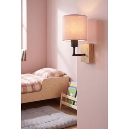 Brilagi - Детска стенна лампа BOBO WOOD 1xE27/25W/230V дъб/черна/розова