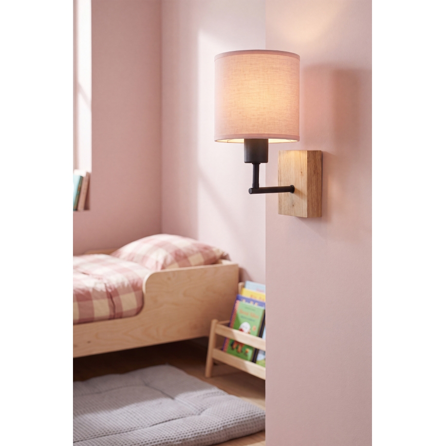 Brilagi - Детска стенна лампа BOBO WOOD 1xE27/25W/230V дъб/черна/розова