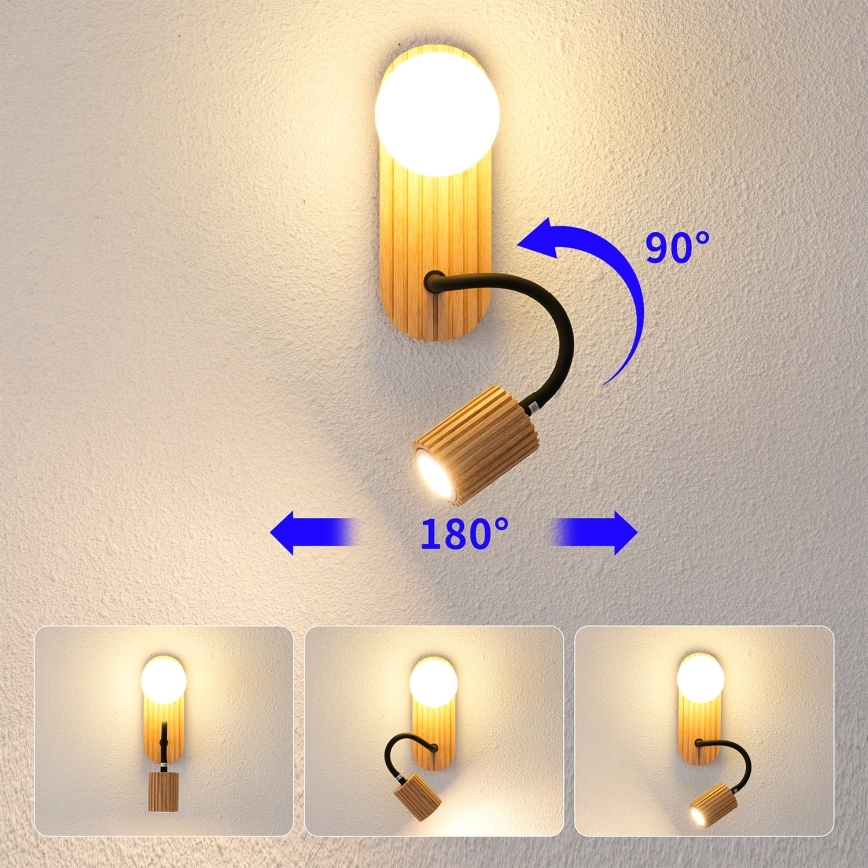 Brilagi - Стенна лампа MODERN WOOD 1xG9/5W/230V + 1xGU10/8W каучуково дърво
