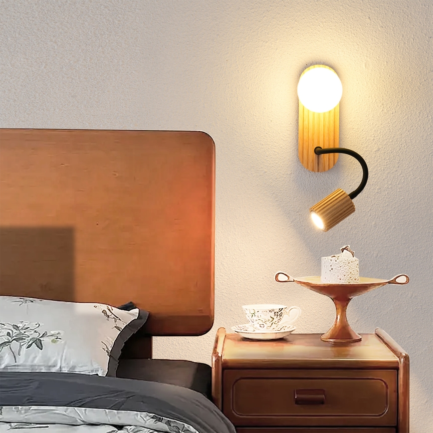 Brilagi - Стенна лампа MODERN WOOD 1xG9/5W/230V + 1xGU10/8W каучуково дърво