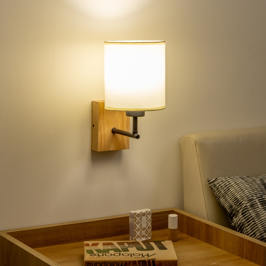 Brilagi - Стенна лампа NUBILA WOOD 1xE27/25W/230V дъб/черно/кремаво