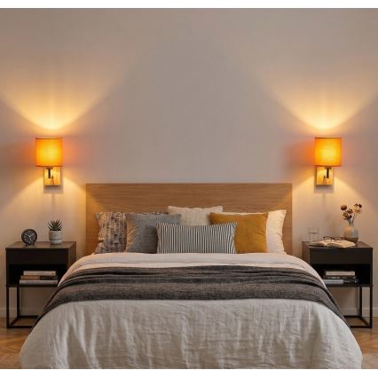 Brilagi - Стенна лампа NUBILA WOOD 1xE27/25W/230V дъб/черен/оранжев