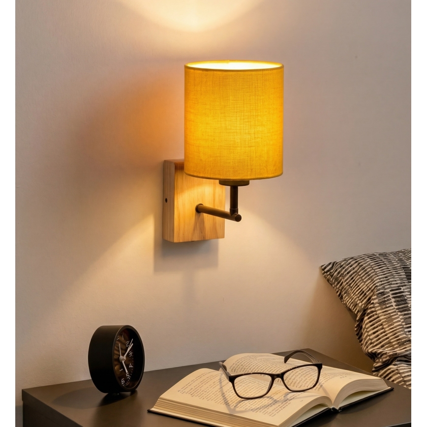 Brilagi - Стенна лампа NUBILA WOOD 1xE27/25W/230V дъб/черна/жълта