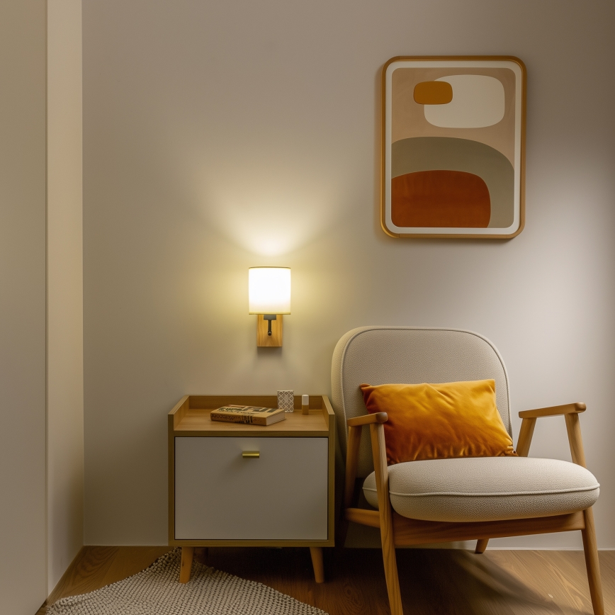 Brilagi - Стенна лампа NUBILA WOOD 1xE27/25W/230V дъб/черно/кремаво